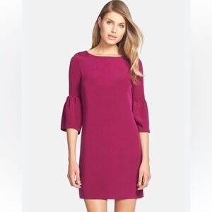 NWT Cynthia Steffe Raspberry 'Cora" Trumpet Sleeve Crepe Shift Mini Dress Sz 0